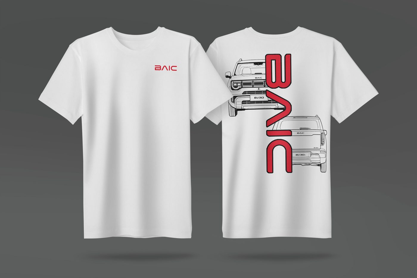 BAIC BJ30 branded t-shirt, front and back